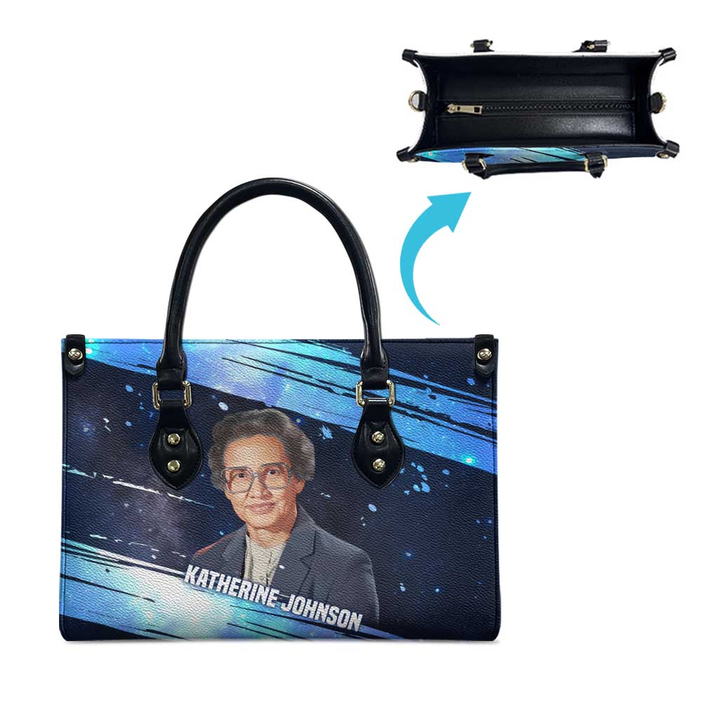 Katherine Johnson Leather Bag with Galaxy Background, Hidden No More Quote and Rocket Brain Equation - Wonder Print Shop
