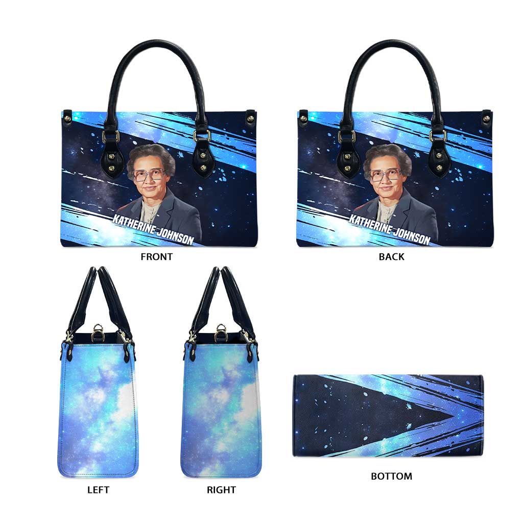 Katherine Johnson Leather Bag with Galaxy Background, Hidden No More Quote and Rocket Brain Equation - Wonder Print Shop