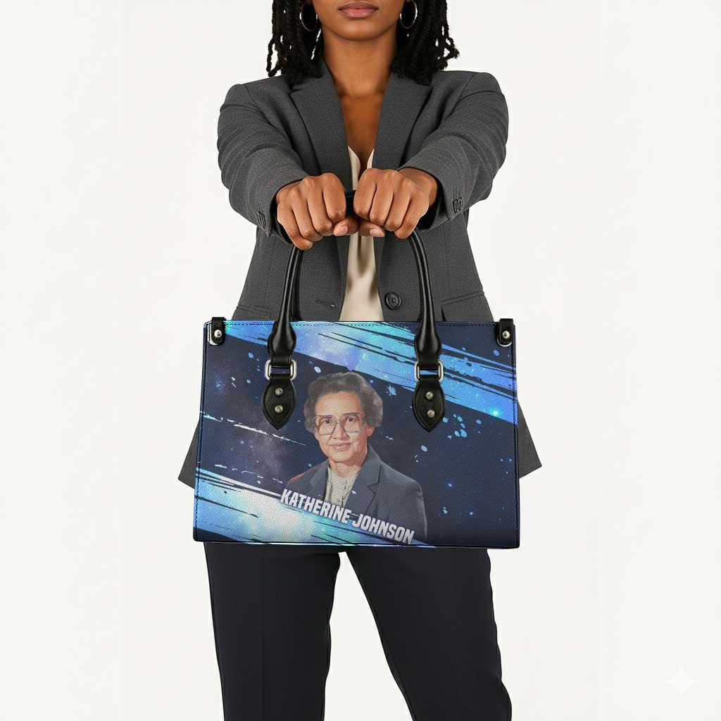 Katherine Johnson Leather Bag with Galaxy Background, Hidden No More Quote and Rocket Brain Equation - Wonder Print Shop