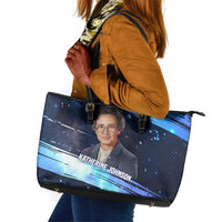 Katherine Johnson Leather Tote Bag with Galaxy Background, Hidden No More Quote and Rocket Brain Equation - Wonder Print Shop
