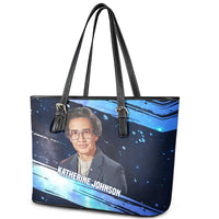 Katherine Johnson Leather Tote Bag with Galaxy Background, Hidden No More Quote and Rocket Brain Equation - Wonder Print Shop