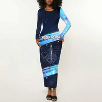 Katherine Johnson Long Sleeve Bodycon Dress with Galaxy Background, Hidden No More Quote and Rocket Brain Equation - Wonder Print Shop