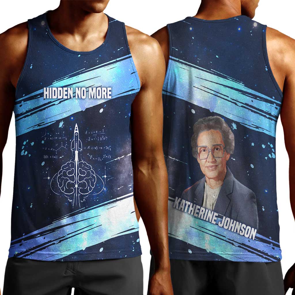 Katherine Johnson Men Tank Top with Galaxy Background, Hidden No More Quote and Rocket Brain Equation - Wonder Print Shop