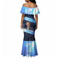 Katherine Johnson Mermaid Dress with Galaxy Background, Hidden No More Quote and Rocket Brain Equation - Wonder Print Shop