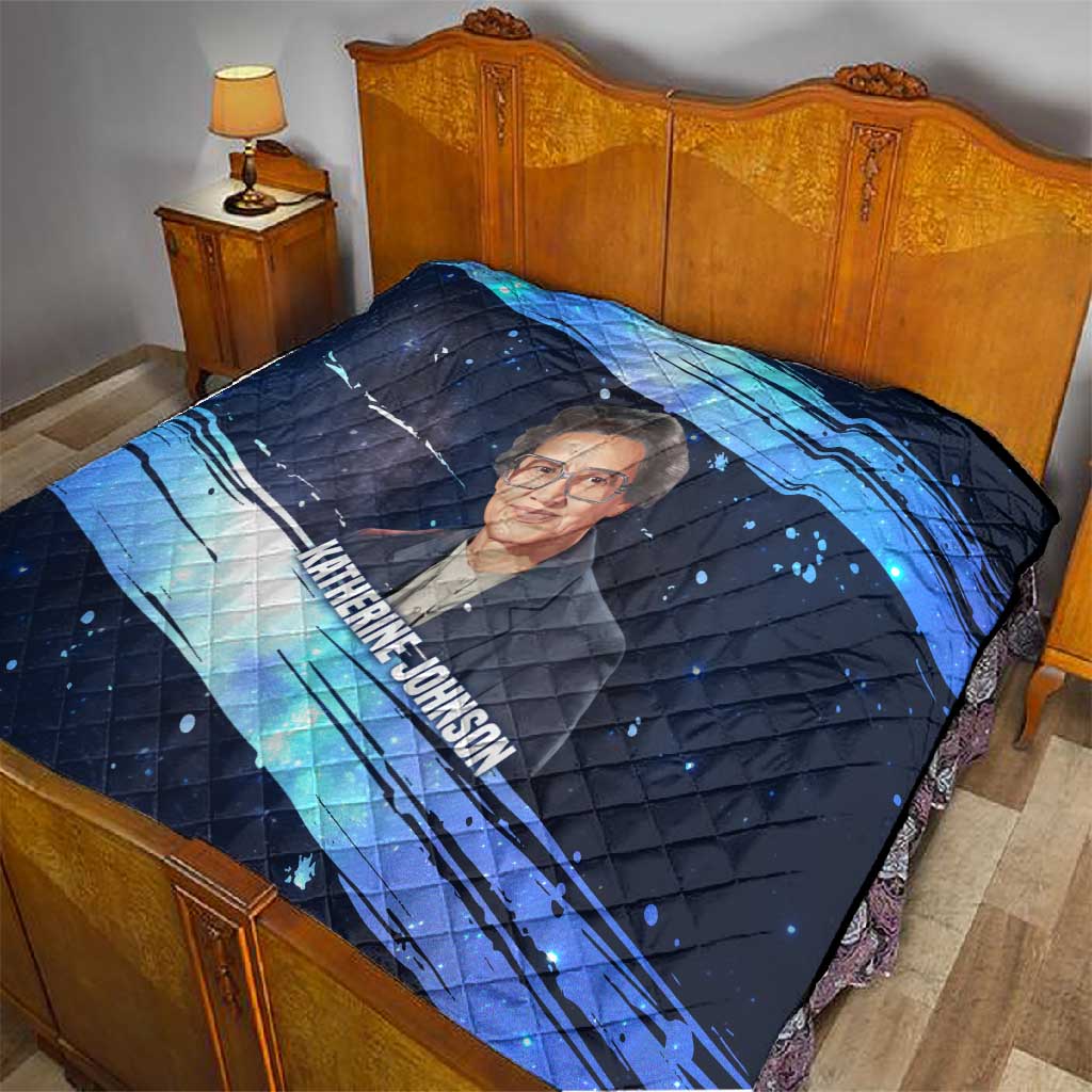 Katherine Johnson Quilt with Galaxy Background, Hidden No More Quote and Rocket Brain Equation - Wonder Print Shop
