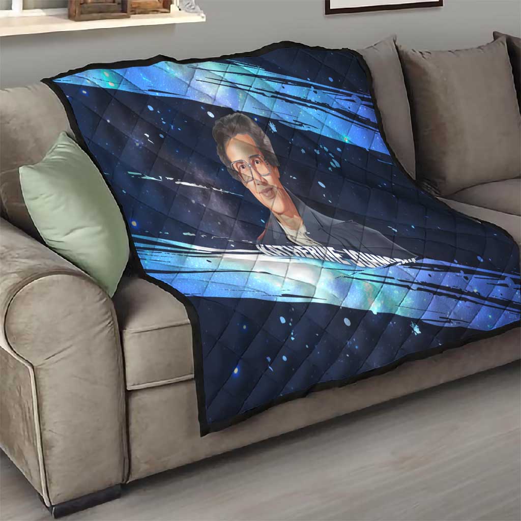 Katherine Johnson Quilt with Galaxy Background, Hidden No More Quote and Rocket Brain Equation - Wonder Print Shop