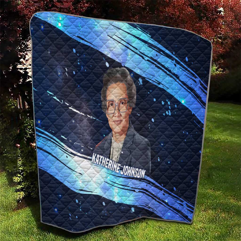 Katherine Johnson Quilt with Galaxy Background, Hidden No More Quote and Rocket Brain Equation - Wonder Print Shop