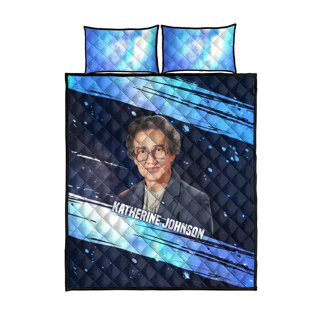 Katherine Johnson Quilt Bed Set with Galaxy Background, Hidden No More Quote and Rocket Brain Equation - Wonder Print Shop
