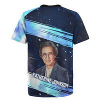 Katherine Johnson Rugby Jersey with Galaxy Background, Hidden No More Quote and Rocket Brain Equation - Wonder Print Shop