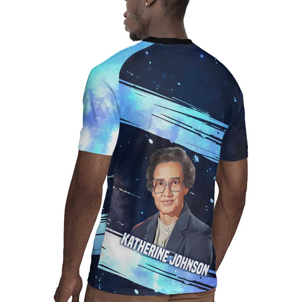 Katherine Johnson Rugby Jersey with Galaxy Background, Hidden No More Quote and Rocket Brain Equation - Wonder Print Shop