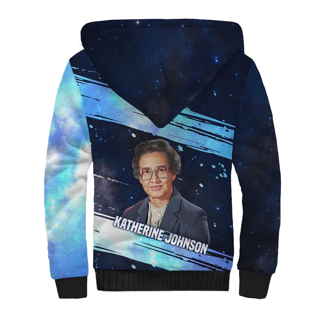 Katherine Johnson Sherpa Hoodie with Galaxy Background, Hidden No More Quote and Rocket Brain Equation - Wonder Print Shop