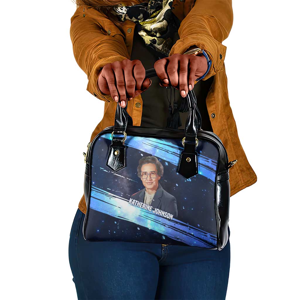 Katherine Johnson Shoulder Handbag with Galaxy Background, Hidden No More Quote and Rocket Brain Equation - Wonder Print Shop