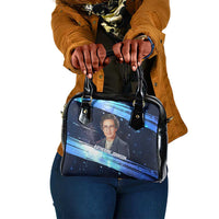 Katherine Johnson Shoulder Handbag with Galaxy Background, Hidden No More Quote and Rocket Brain Equation - Wonder Print Shop