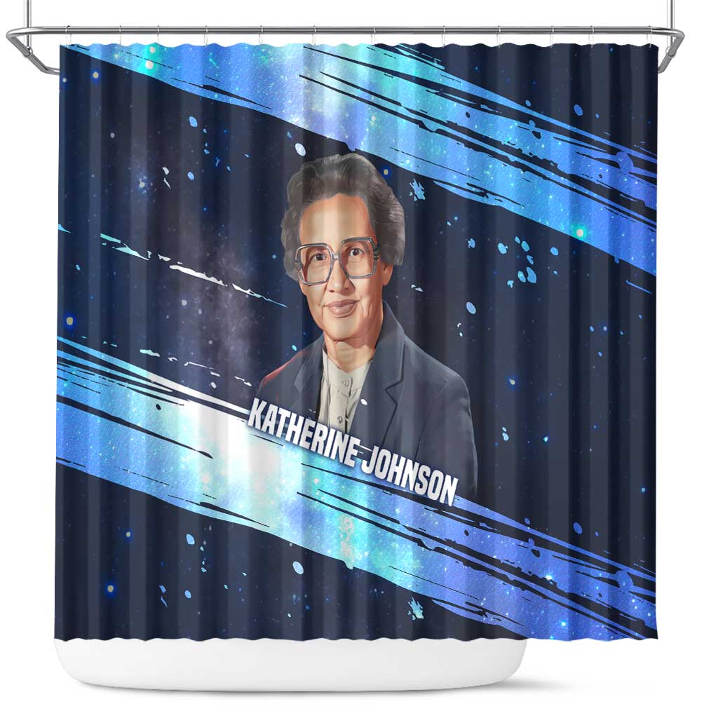 Katherine Johnson Shower Curtain with Galaxy Background, Hidden No More Quote and Rocket Brain Equation - Wonder Print Shop
