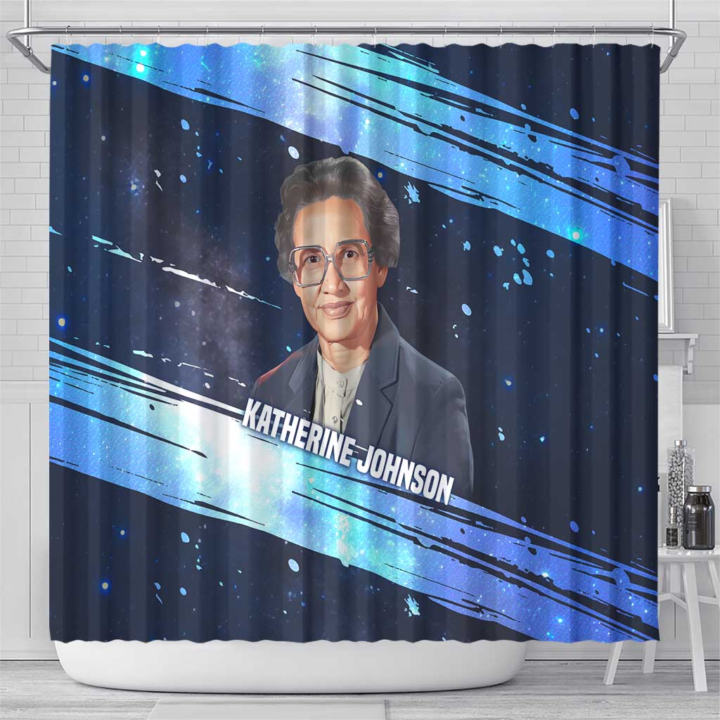 Katherine Johnson Shower Curtain with Galaxy Background, Hidden No More Quote and Rocket Brain Equation - Wonder Print Shop