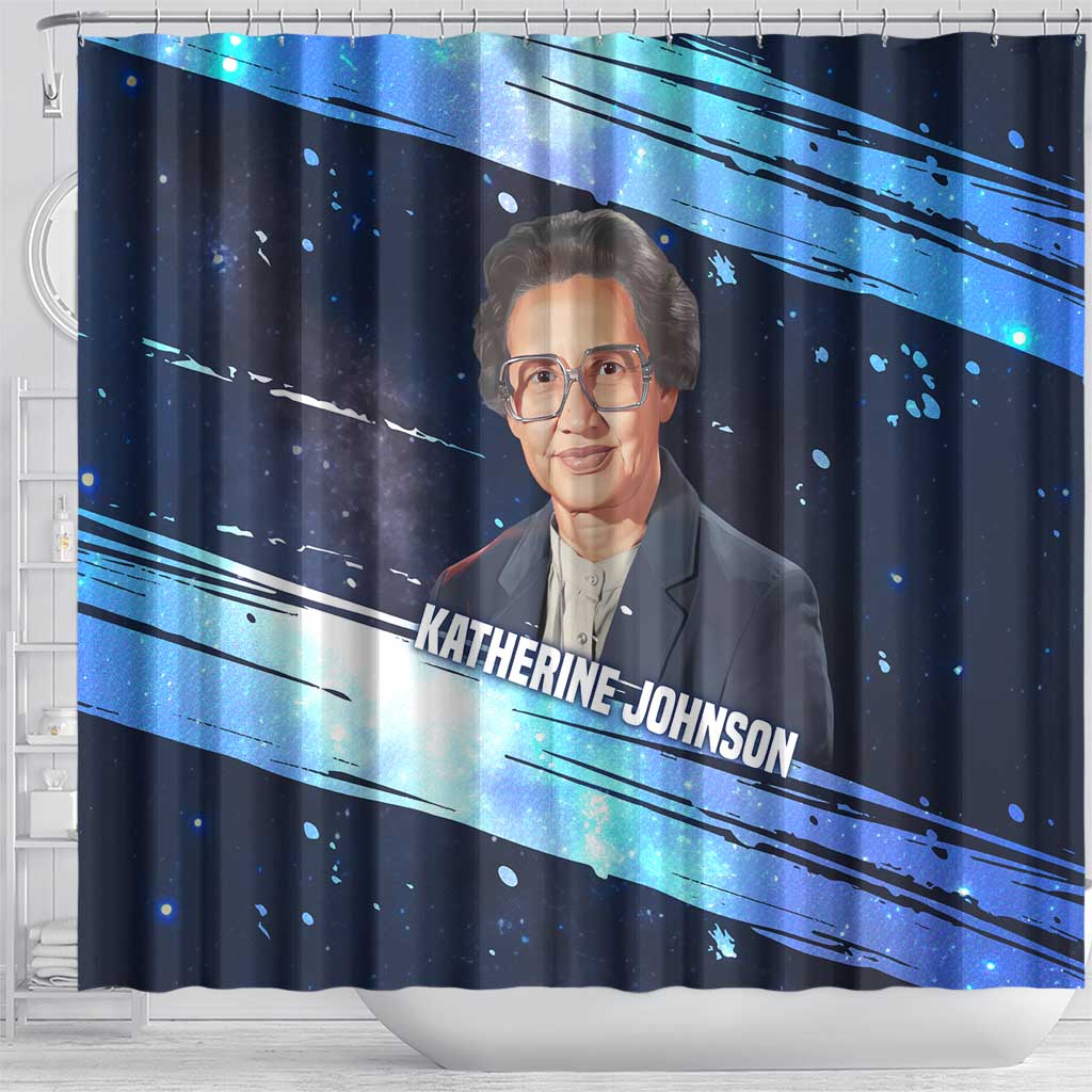 Katherine Johnson Shower Curtain with Galaxy Background, Hidden No More Quote and Rocket Brain Equation - Wonder Print Shop