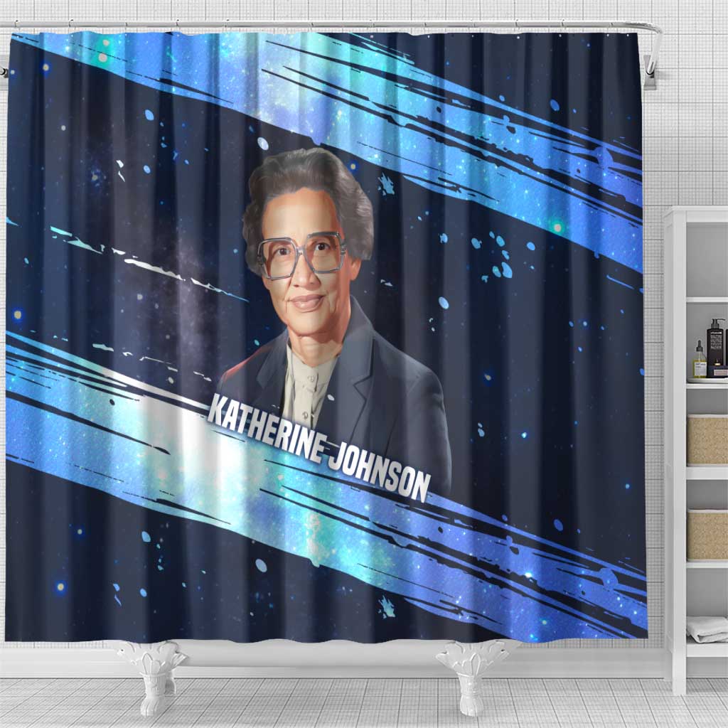 Katherine Johnson Shower Curtain with Galaxy Background, Hidden No More Quote and Rocket Brain Equation - Wonder Print Shop