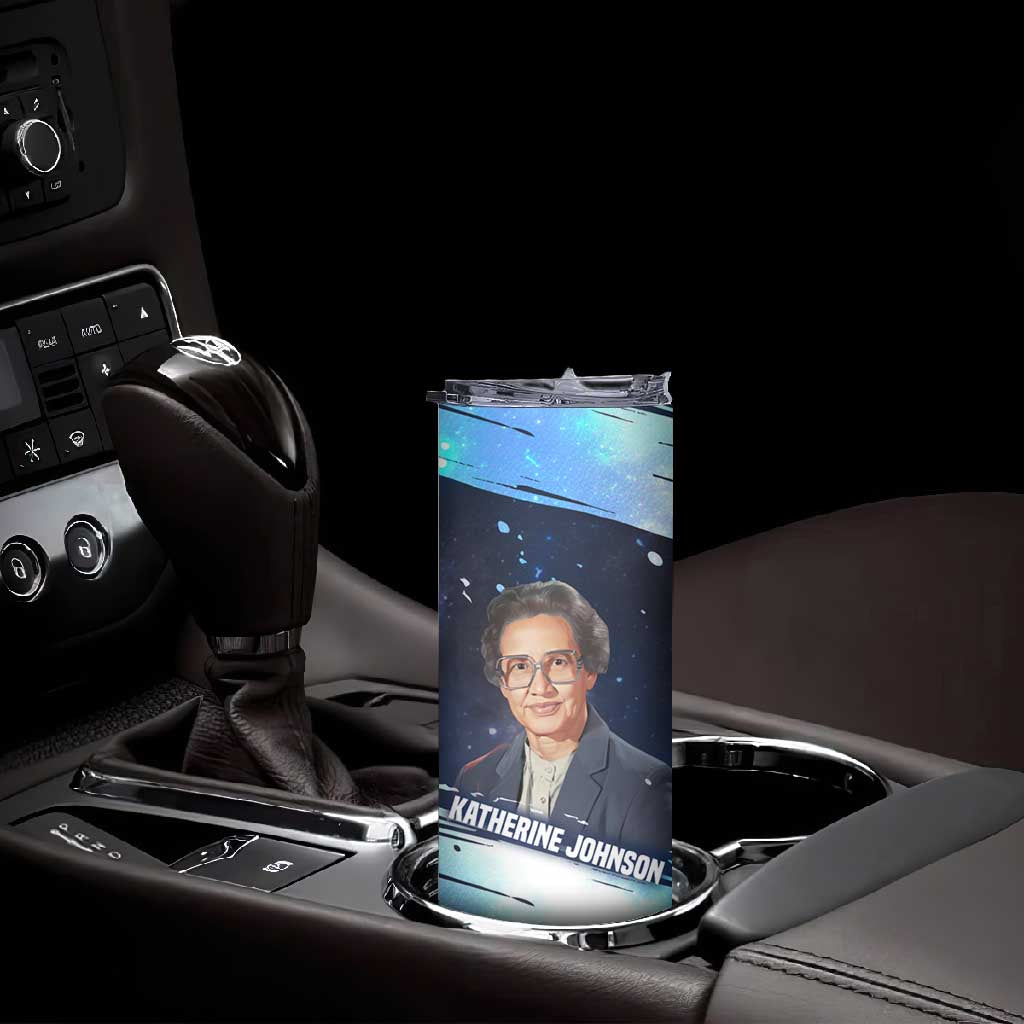 Katherine Johnson Skinny Tumbler with Galaxy Background, Hidden No More Quote and Rocket Brain Equation - Wonder Print Shop