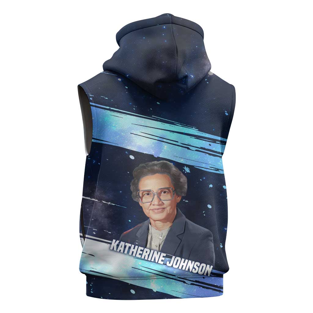 Katherine Johnson Sleeveless Hoodie with Galaxy Background, Hidden No More Quote and Rocket Brain Equation - Wonder Print Shop