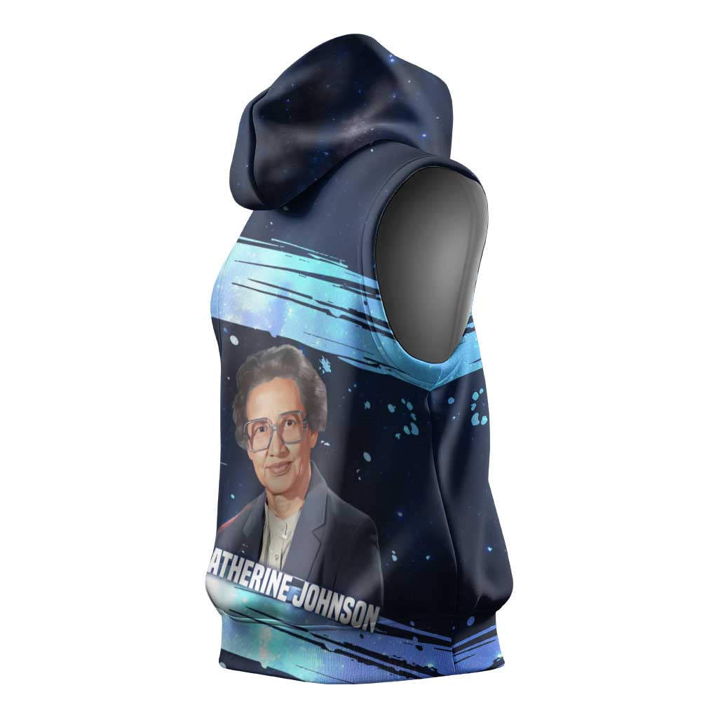 Katherine Johnson Sleeveless Hoodie with Galaxy Background, Hidden No More Quote and Rocket Brain Equation - Wonder Print Shop