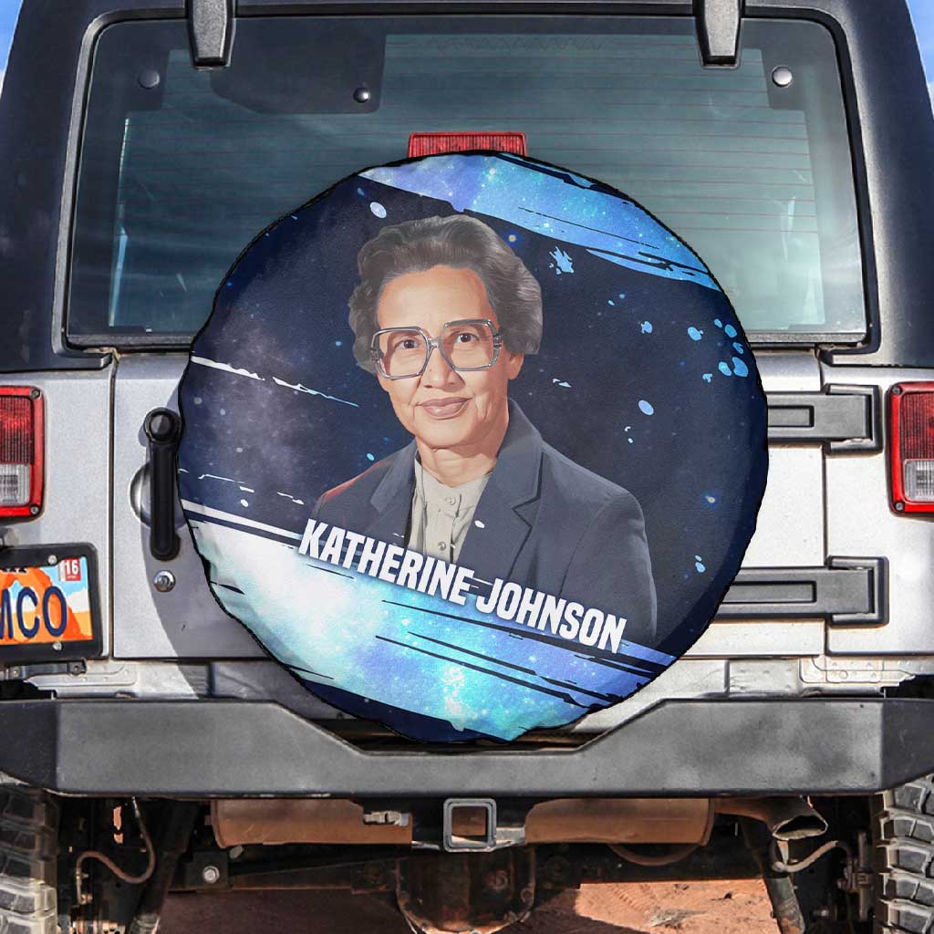 Katherine Johnson Spare Tire Cover with Galaxy Background, Hidden No More Quote and Rocket Brain Equation - Wonder Print Shop