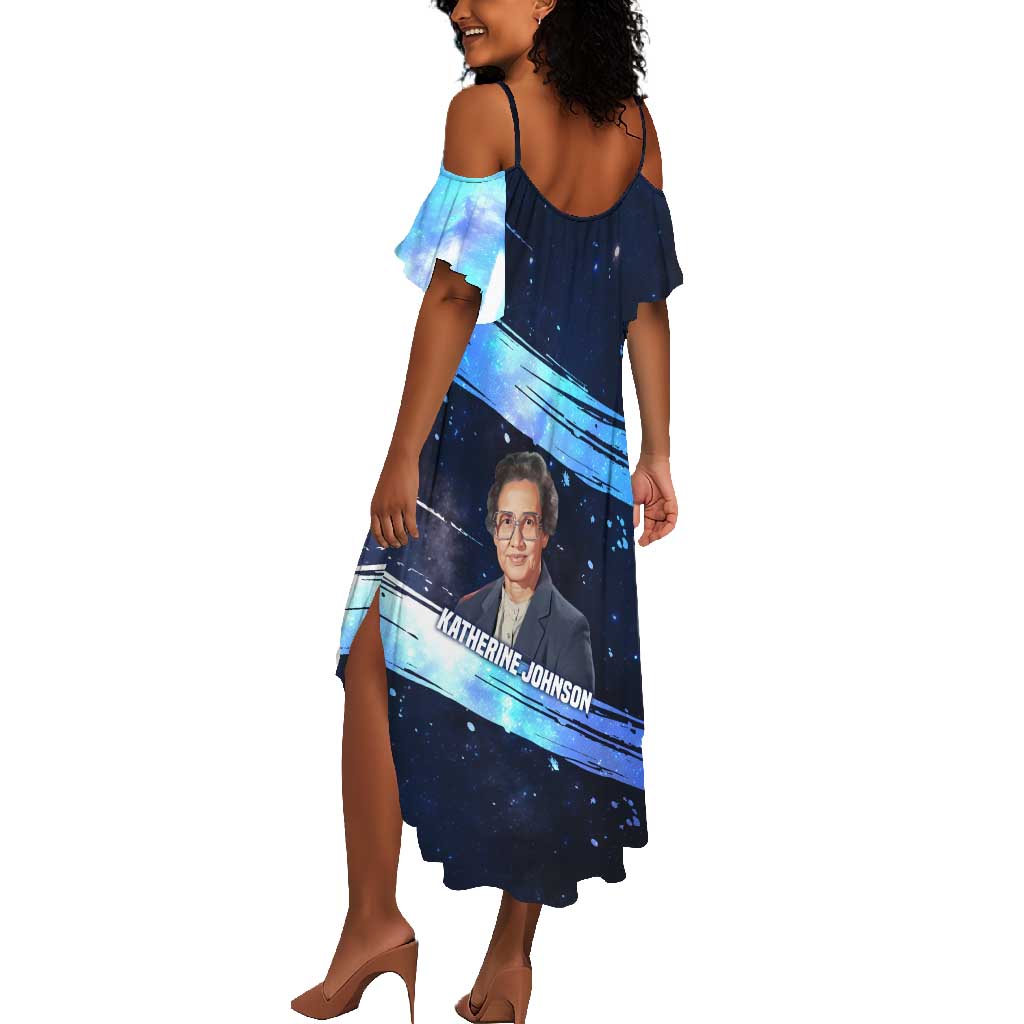 Katherine Johnson Summer Maxi Dress with Galaxy Background, Hidden No More Quote and Rocket Brain Equation - Wonder Print Shop