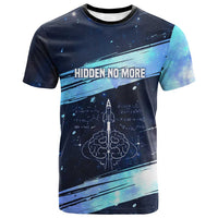 Katherine Johnson T shirt with Galaxy Background, Hidden No More Quote and Rocket Brain Equation - Wonder Print Shop