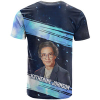 Katherine Johnson T shirt with Galaxy Background, Hidden No More Quote and Rocket Brain Equation - Wonder Print Shop