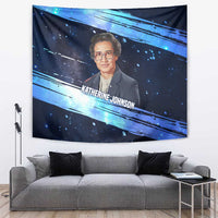 Katherine Johnson Tapestry with Galaxy Background, Hidden No More Quote and Rocket Brain Equation - Wonder Print Shop