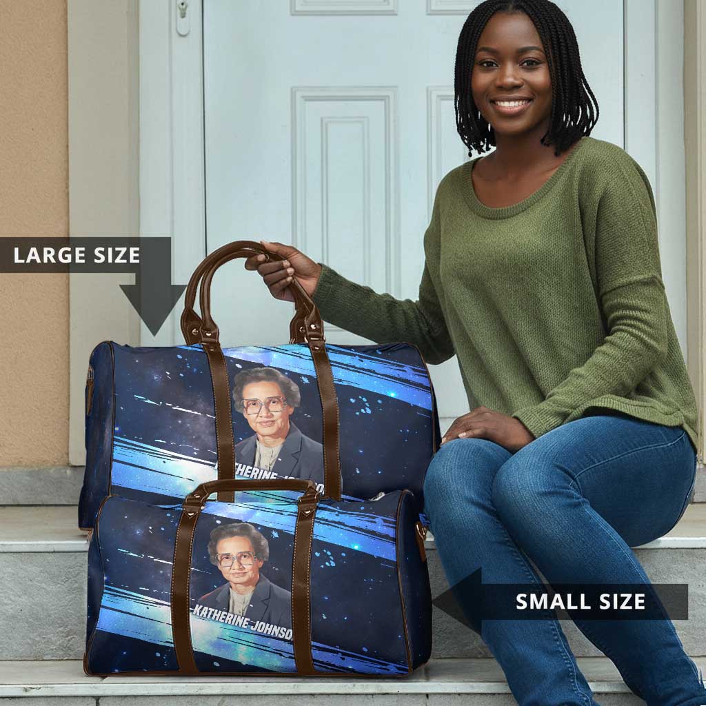 Katherine Johnson Travel Bag with Galaxy Background, Hidden No More Quote and Rocket Brain Equation - Wonder Print Shop
