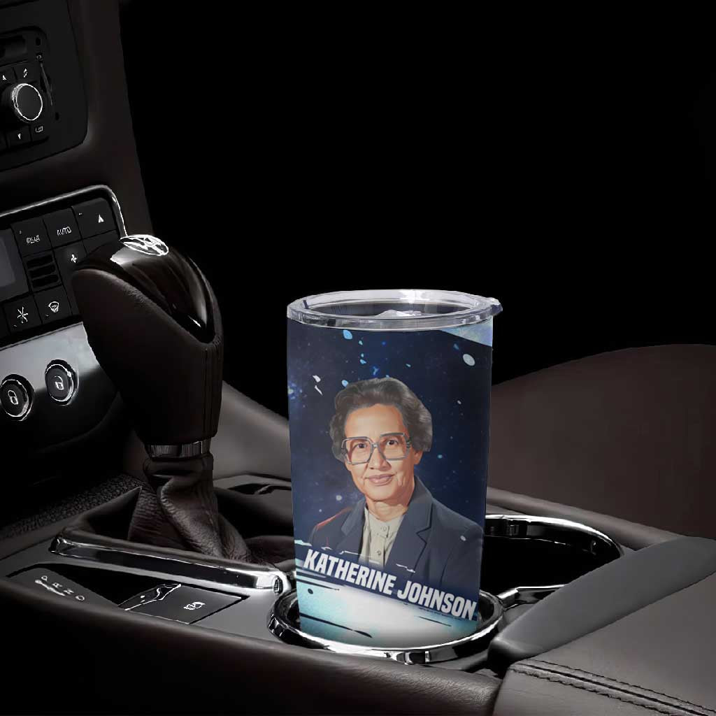 Katherine Johnson Tumbler Cup with Galaxy Background, Hidden No More Quote and Rocket Brain Equation - Wonder Print Shop