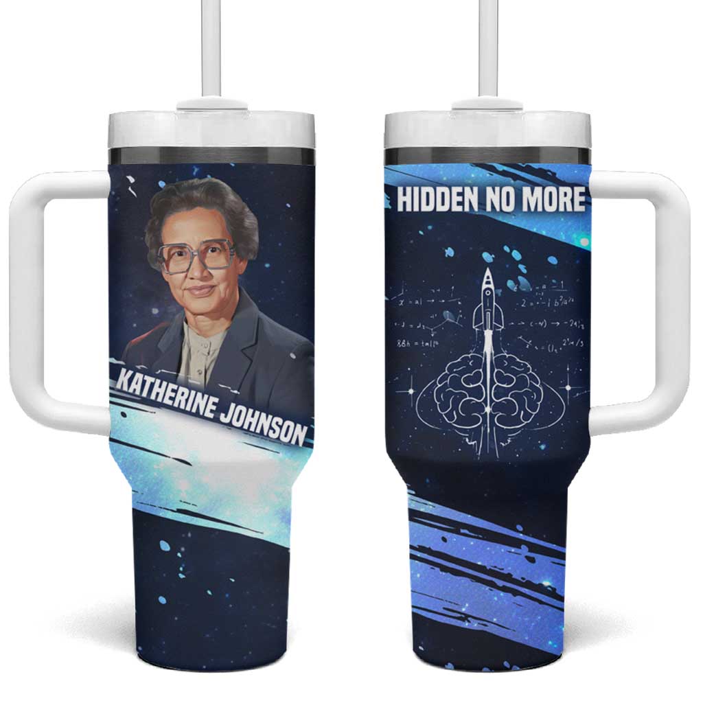 Katherine Johnson Tumbler With Handle with Galaxy Background, Hidden No More Quote and Rocket Brain Equation - Wonder Print Shop