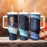 Katherine Johnson Tumbler With Handle with Galaxy Background, Hidden No More Quote and Rocket Brain Equation - Wonder Print Shop