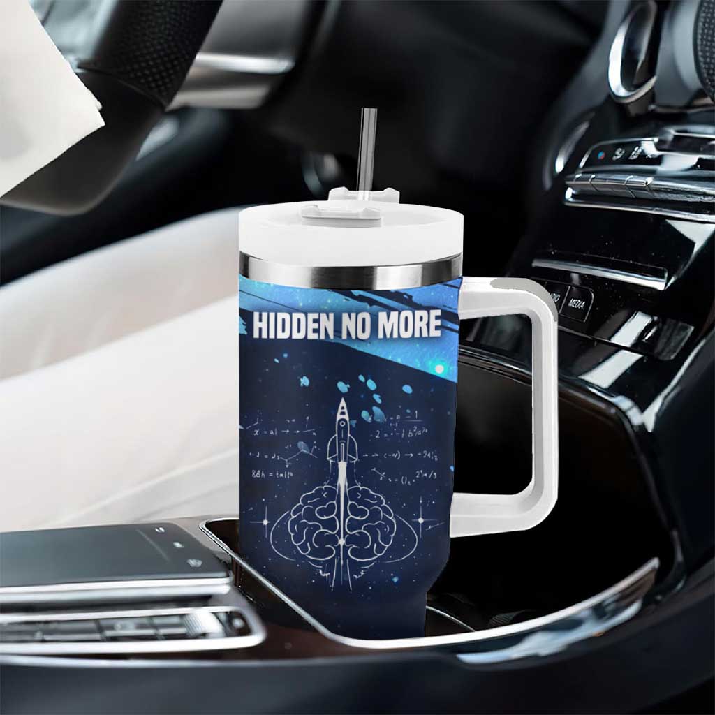 Katherine Johnson Tumbler With Handle with Galaxy Background, Hidden No More Quote and Rocket Brain Equation - Wonder Print Shop