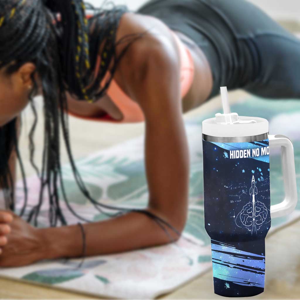 Katherine Johnson Tumbler With Handle with Galaxy Background, Hidden No More Quote and Rocket Brain Equation - Wonder Print Shop