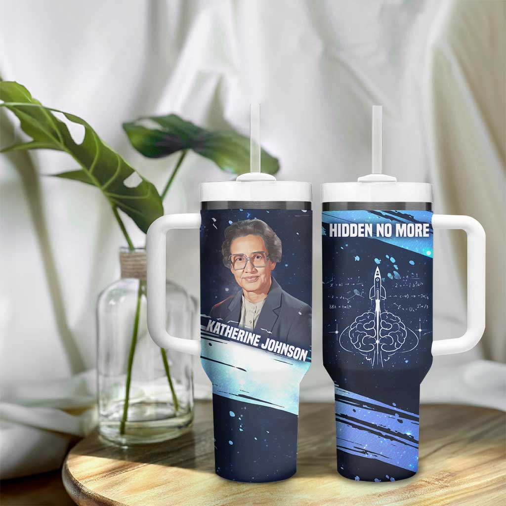 Katherine Johnson Tumbler With Handle with Galaxy Background, Hidden No More Quote and Rocket Brain Equation - Wonder Print Shop