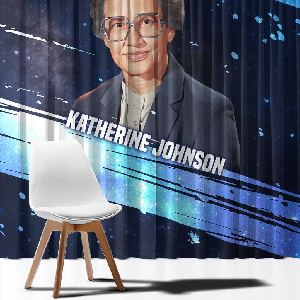 Katherine Johnson Window Curtain with Galaxy Background, Hidden No More Quote and Rocket Brain Equation - Wonder Print Shop