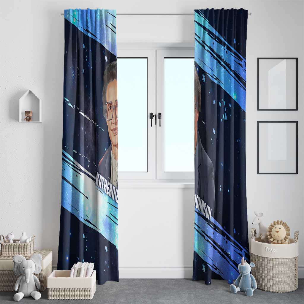 Katherine Johnson Window Curtain with Galaxy Background, Hidden No More Quote and Rocket Brain Equation - Wonder Print Shop