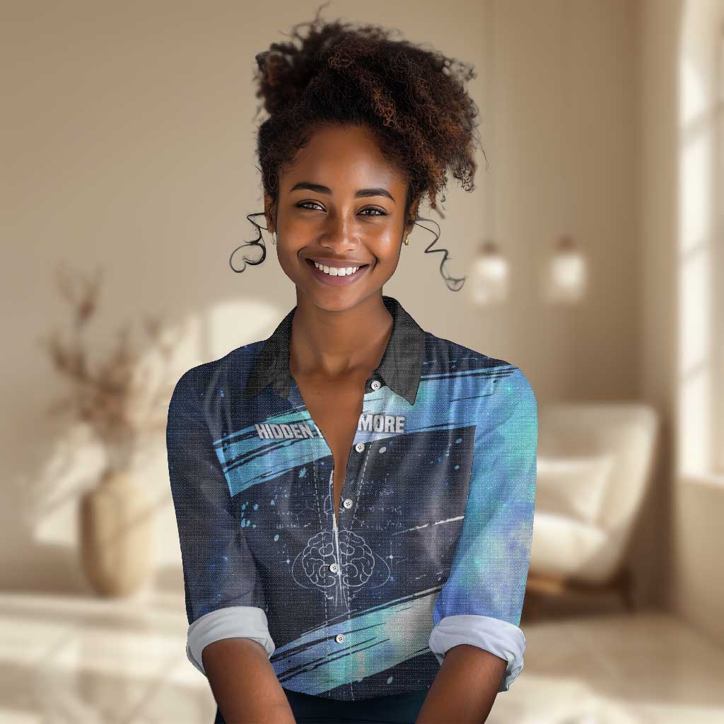 Katherine Johnson Women Casual Shirt with Galaxy Background, Hidden No More Quote and Rocket Brain Equation - Wonder Print Shop