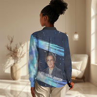 Katherine Johnson Women Casual Shirt with Galaxy Background, Hidden No More Quote and Rocket Brain Equation - Wonder Print Shop