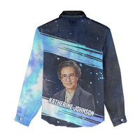 Katherine Johnson Women Casual Shirt with Galaxy Background, Hidden No More Quote and Rocket Brain Equation - Wonder Print Shop