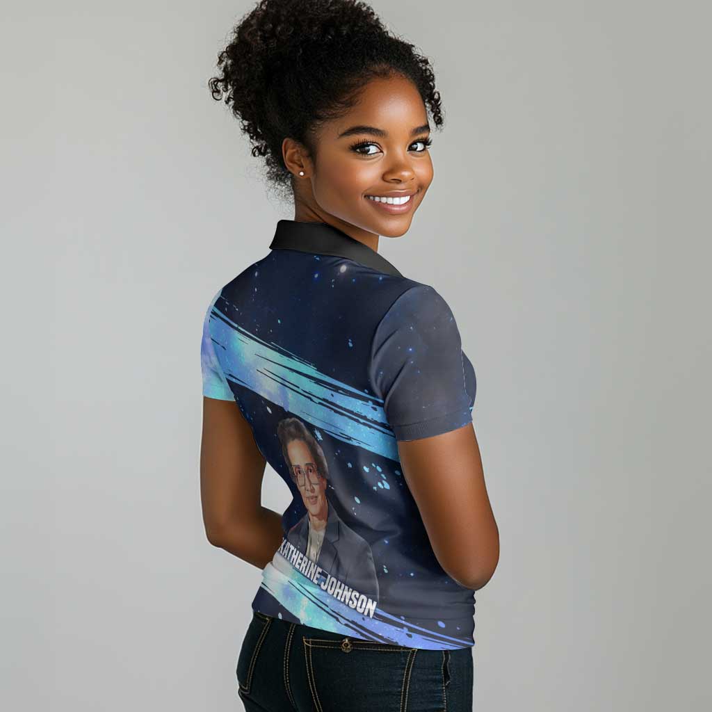 Katherine Johnson Women Polo Shirt with Galaxy Background, Hidden No More Quote and Rocket Brain Equation - Wonder Print Shop