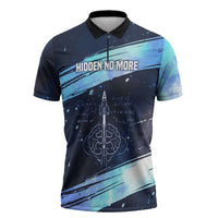 Katherine Johnson Zipper Polo Shirt with Galaxy Background, Hidden No More Quote and Rocket Brain Equation - Wonder Print Shop