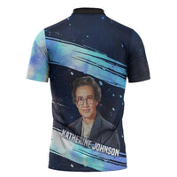 Katherine Johnson Zipper Polo Shirt with Galaxy Background, Hidden No More Quote and Rocket Brain Equation - Wonder Print Shop