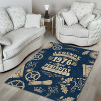 Legend 1976 Vintage Gears and Scrolls Design Area Rug with Crown Motif in Classic Blue and Beige Retro