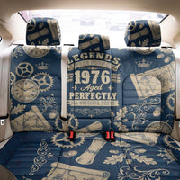 Legend 1976 Vintage Gears and Scrolls Design Back Car Seat Cover with Crown Motif in Classic Blue and Beige Retro
