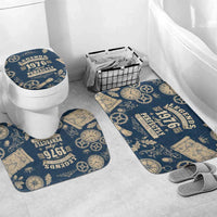 Legend 1976 Vintage Gears and Scrolls Design Bathroom Set with Crown Motif in Classic Blue and Beige Retro