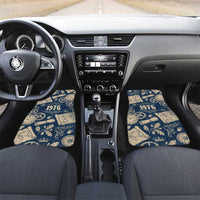 Legend 1976 Vintage Gears and Scrolls Design Car Mats with Crown Motif in Classic Blue and Beige Retro