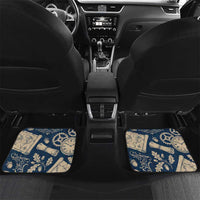 Legend 1976 Vintage Gears and Scrolls Design Car Mats with Crown Motif in Classic Blue and Beige Retro