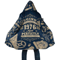 Legend 1976 Vintage Gears and Scrolls Design Cloak with Crown Motif in Classic Blue and Beige Retro